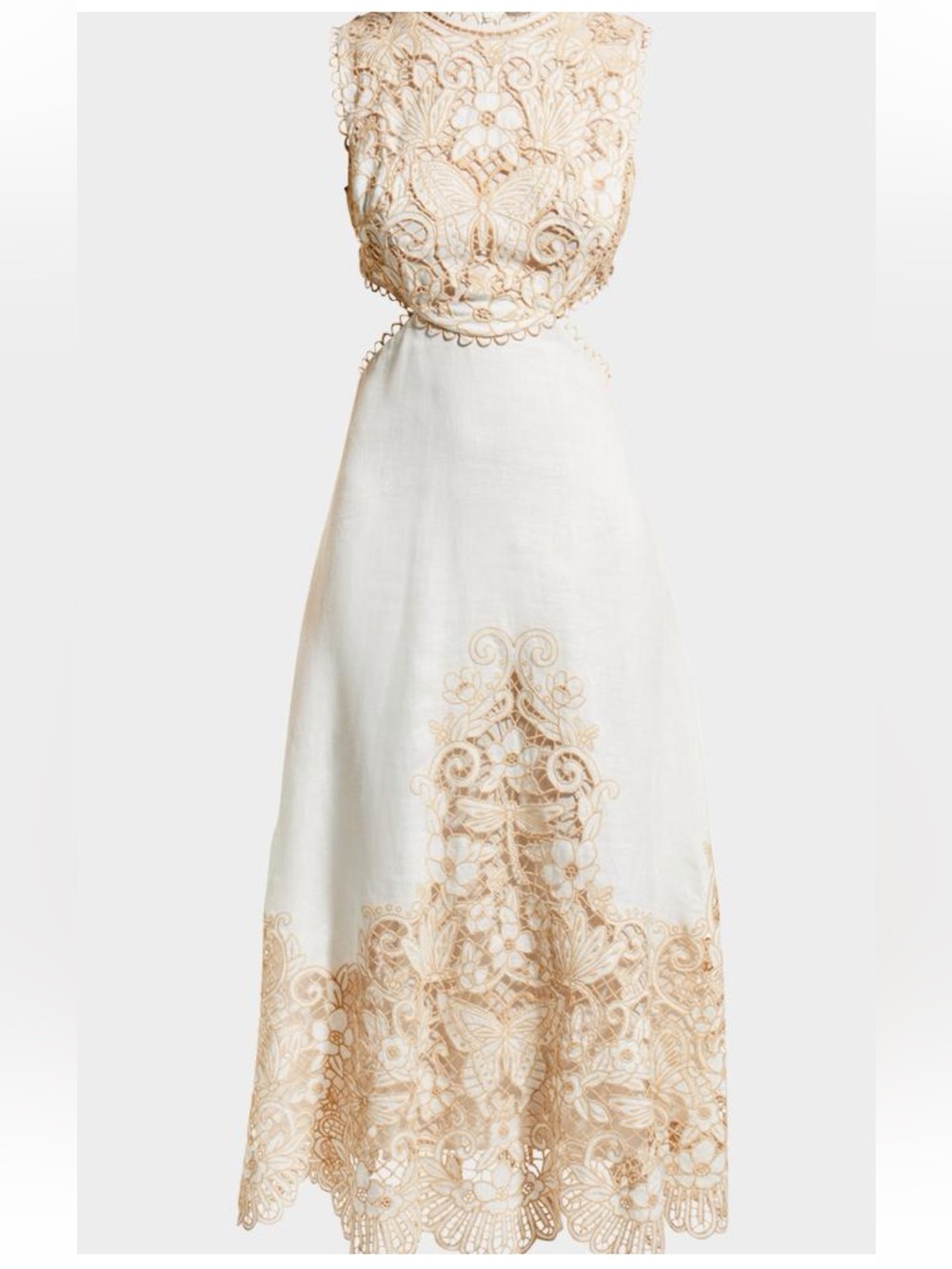 Zimmermann Cream Maxi Dress with Beige Lace Appliqué